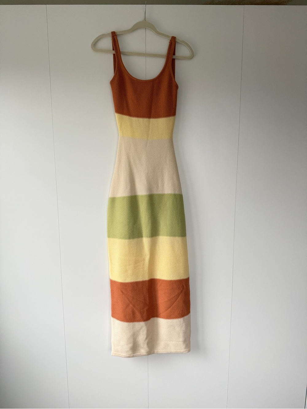 Sleeveless Striped Maxi Dress in Rust, Yellow, Cream & Green